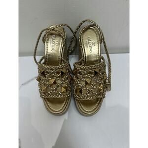 Valentino Garavani Gold Studded Espadrille Wedges - Size 38,5